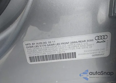 2011 Audi A8 4.2 from USA, damaged, VIN WAUAVAFD0BN018197